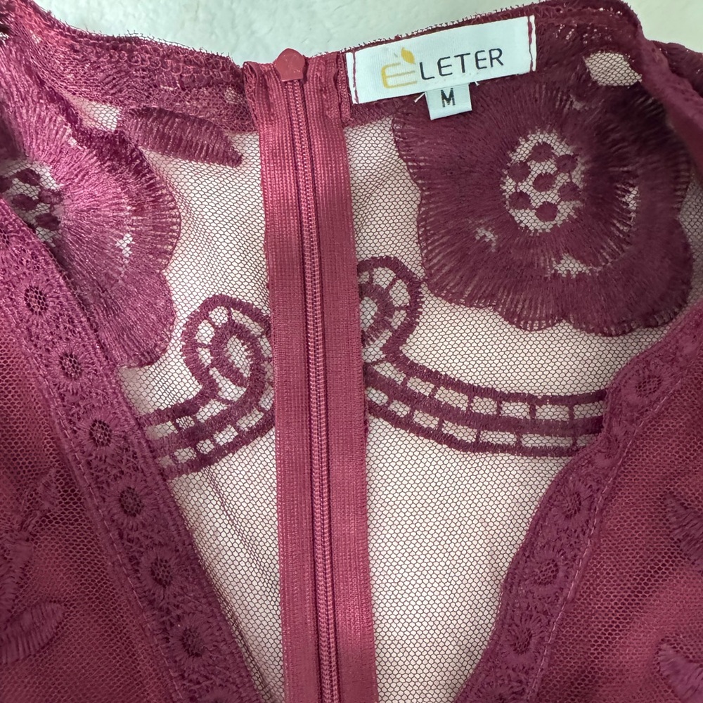 Chic Burgundy Lace Swim Cover-Up - Picture 17 of 17